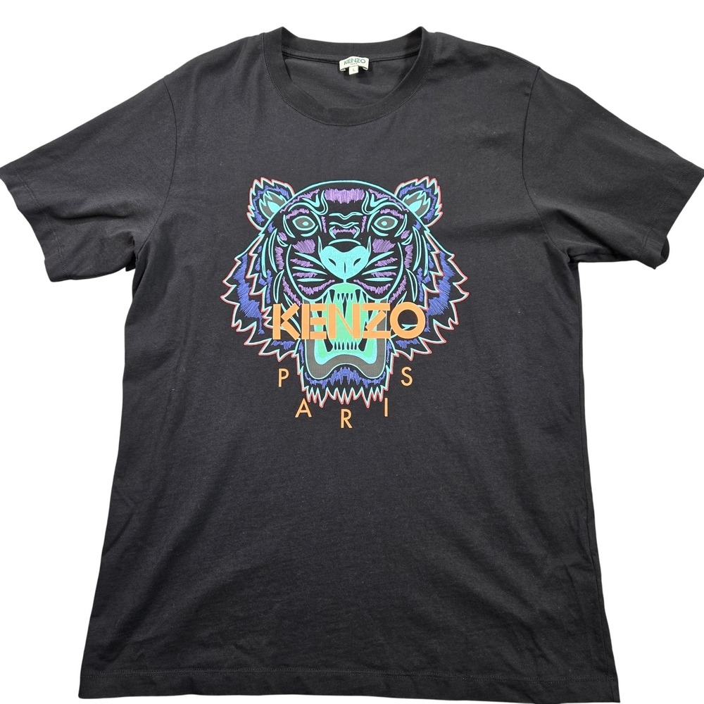 Kenzo Shirt Mens Large Black Tiger Paris‎ Logo Graphic Tee Short Sleeve Designer